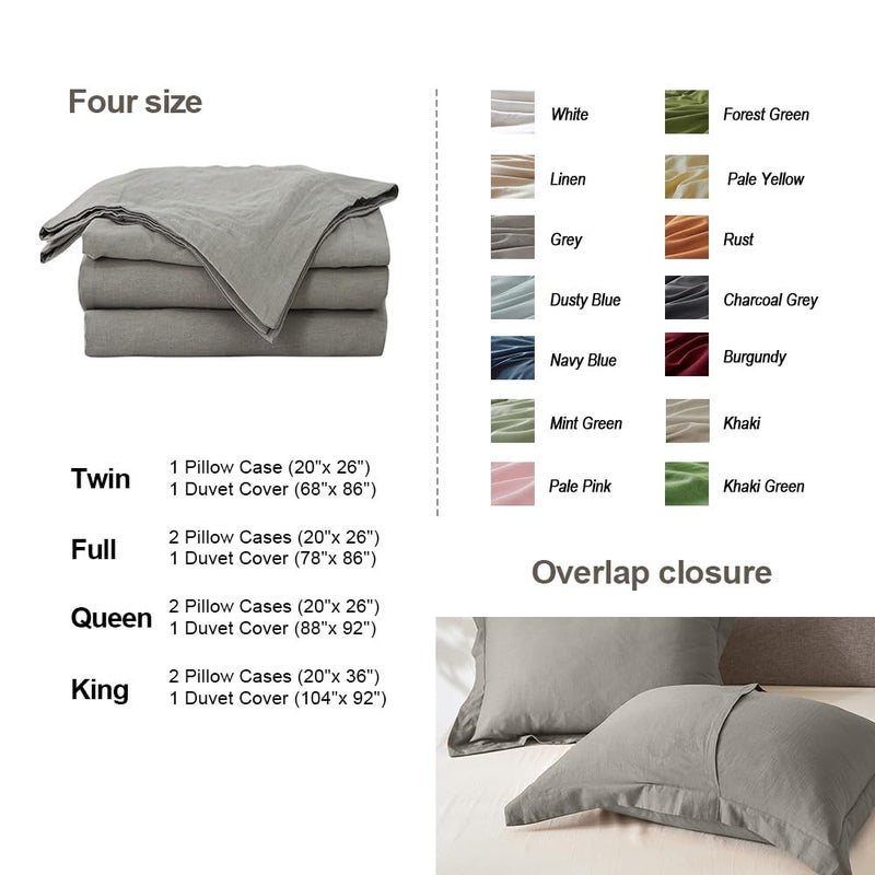 Simple&Opulence French Linen Duvet Cover Set 68" x 86"- 2 Pieces (1 Comforter Cover,1 Pillowcase)- Natural Flax Cotton Blend-Solid Color Breathable Farmhouse Bedding-Grey, Twin - Image 5